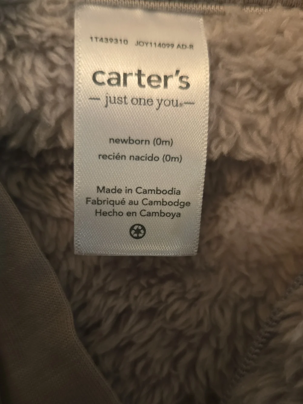 New Carter's Newborn Gray Fuzzy Plush Zip Front Warm One Piece Hooded Snow Suit